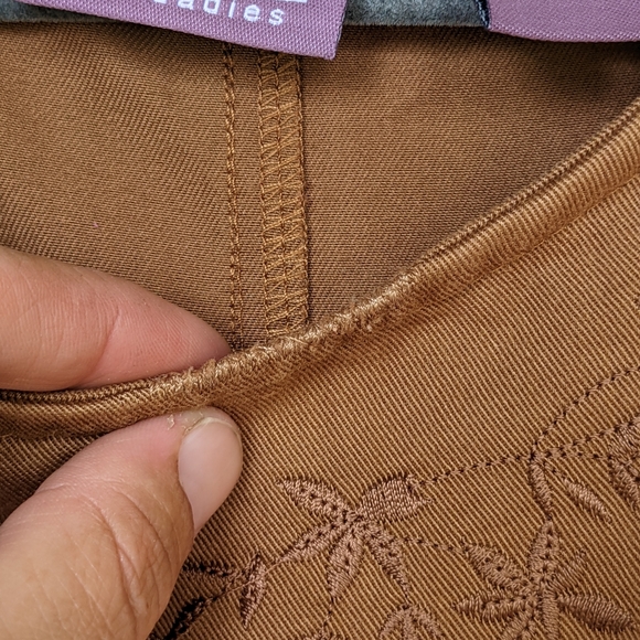 VINTAGE embroidered tan pinafore skirtall dress - Picture 4 of 5